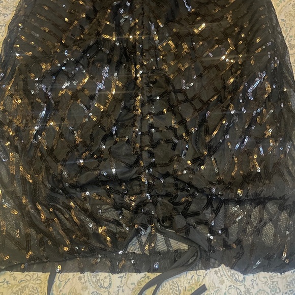 Plus Size Black Sequin Party Dress w/ Feathers - Picture 2 of 7